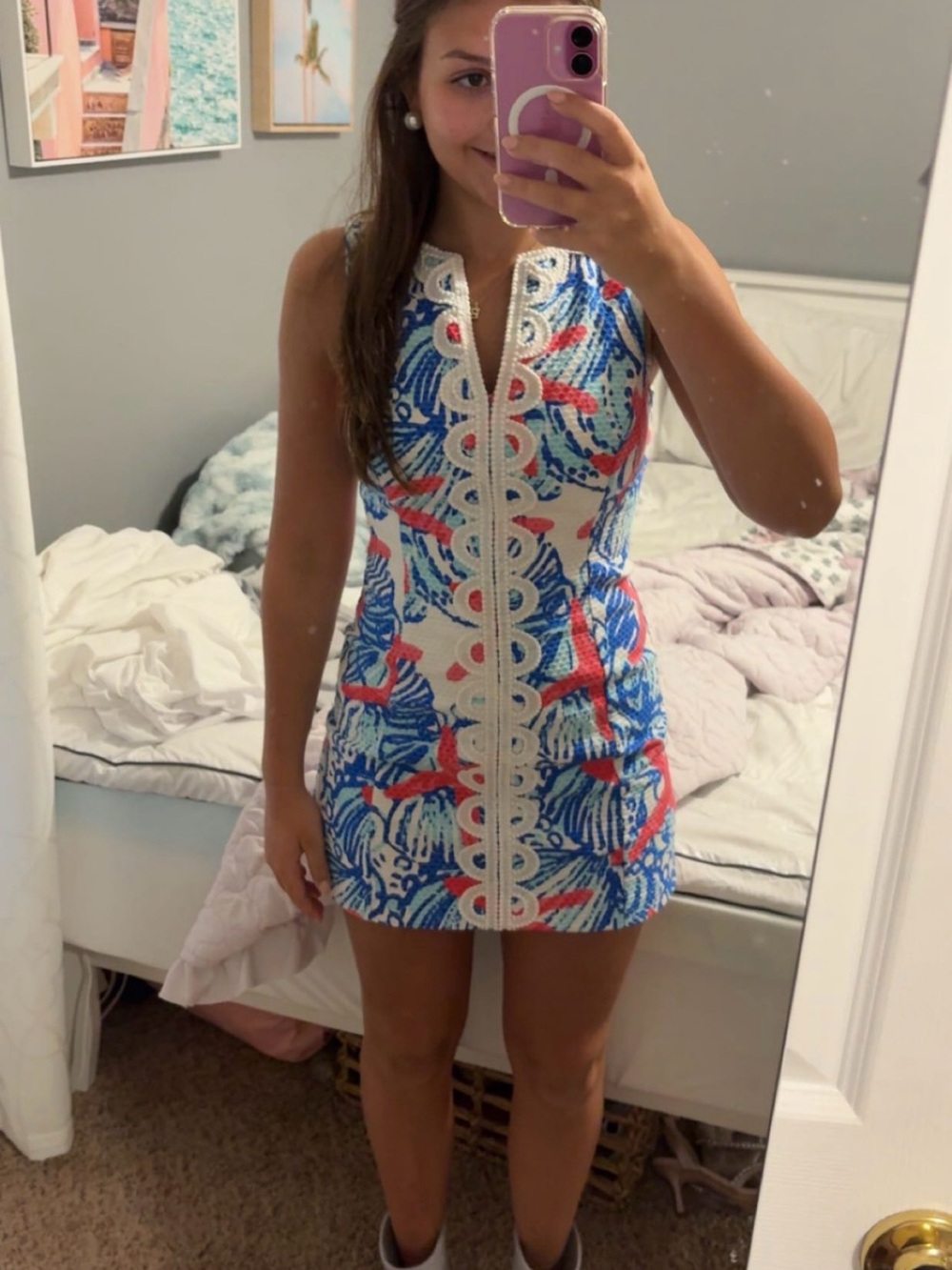 Lilly Pulitzer Blue, White & Coral Mini Dress
